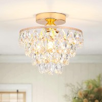 Luupyia Gold Crystal Chandelier Small Modern Chandelier Mini Ceiling Light Flush Mount Crystal Chandelier Hallway Light Fixture