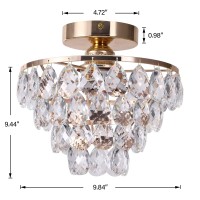 Luupyia Gold Crystal Chandelier Small Modern Chandelier Mini Ceiling Light Flush Mount Crystal Chandelier Hallway Light Fixture