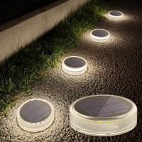 Lacasa Solar Deck Lights Outdoor Waterproof Led Solar Step Lights Driveway Lights, White 4000K, For Garden Yard Patio Pathway, Round, 4 Pack