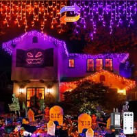 Jmexsuss Halloween Lights Outdoor Waterproof 400 Led Halloween Icicle Lights With 40 Drops Orange To Purple Color Changing Hal