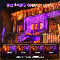 Jmexsuss Halloween Lights Outdoor Waterproof 400 Led Halloween Icicle Lights With 40 Drops Orange To Purple Color Changing Hal