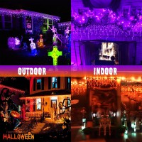 Jmexsuss Halloween Lights Outdoor Waterproof 400 Led Halloween Icicle Lights With 40 Drops Orange To Purple Color Changing Hal