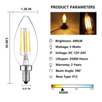 12 Volt Led Candelabra Bulbs E12 Light Bulb 40 Watt Replacement Soft White 3000K Low Voltage 12V 24V Candelabra Light Bulbs For