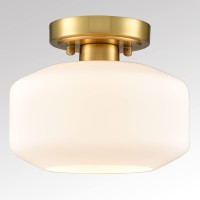 Jeenkae Modern Farmhouse Semi Flush Mount Ceiling Light Gold Hallway Light Fixture Ceiling Hung Opal Milk Glass Shade