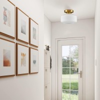 Jeenkae Modern Farmhouse Semi Flush Mount Ceiling Light Gold Hallway Light Fixture Ceiling Hung Opal Milk Glass Shade