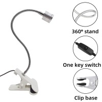 Lishumei Uv Led Light Fixtures With Gooseneck And Clamp Mini Desk Light Clamp Portable Gooseneck For Outdoor Stall Gel Nail Curing, 5V Usb Input (Silver,Long Head)