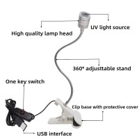 Lishumei Uv Led Light Fixtures With Gooseneck And Clamp Mini Desk Light Clamp Portable Gooseneck For Outdoor Stall Gel Nail Curing, 5V Usb Input (Silver,Long Head)