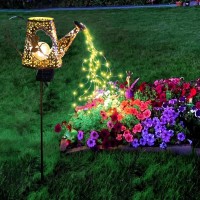 Yjfwal Solar Watering Can With Lights Garden Solar Lights Waterfall Lights Waterfall Fairy Lights Outdoor Decorative Lights For Walkway Yard Decor(With 100 Led Warm White Light String)