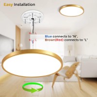 Inshareplus 12Inch Led Wooden Ceiling Light, 24W [240W Equiv] Daylight White 5000K Modern Ceiling Lamp Fixture, 3200Lm Super Bright Flush Mount Ceiling Lights For Bedroom, Office, Hallway