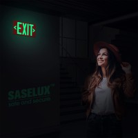 Photoluminescent Exit Sign Aluminum Adhesive Backing Glow In The Dark Removable Arrows Included 12X7 Inches Non Electric