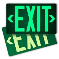 Photoluminescent Exit Sign Aluminum Adhesive Backing Glow In The Dark Removable Arrows Included 12X7 Inches Non Electric