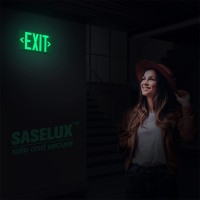 Photoluminescent Exit Sign Aluminum Adhesive Backing Glow In The Dark Removable Arrows Included 12X7 Inches Non Electric