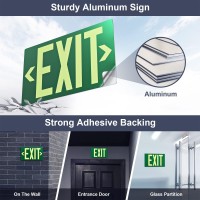 Photoluminescent Exit Sign Aluminum Adhesive Backing Glow In The Dark Removable Arrows Included 12X7 Inches Non Electric