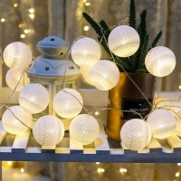 Mekek 2M 10 Lamp Led Light String 6Cm Diameter Cotton Ball Lights Interior Outdoor Decoration Night Lights For Children Room Party Wedding Garden White