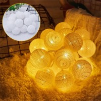 Mekek 2M 10 Lamp Led Light String 6Cm Diameter Cotton Ball Lights Interior Outdoor Decoration Night Lights For Children Room Party Wedding Garden White