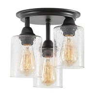 Lediary Semi Flush Mount Ceiling Light Fixtures, 3-Light Industrial Black Light Fixtures Ceiling Mount, Kitchen Light Fixtures With Clear Seeded Glass Shades For Hallway, Entryway, Bedroom