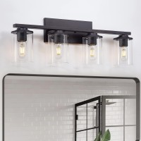 Sadenicel 4 Light Bathroom Light Fixtures, Vanity Lights For Bathroom, Black Wall Sconces Lighting With Clear Glass Shades