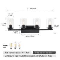 Sadenicel 4 Light Bathroom Light Fixtures, Vanity Lights For Bathroom, Black Wall Sconces Lighting With Clear Glass Shades