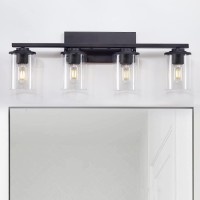 Sadenicel 4 Light Bathroom Light Fixtures, Vanity Lights For Bathroom, Black Wall Sconces Lighting With Clear Glass Shades