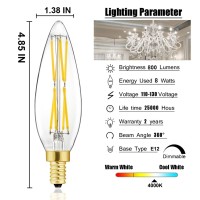 Xininsun E12 Edison Candelabra Led Bulb,100W Equivalent Dimmable Led Chandelier Light Bulbs,8W 4000K Daylight White 800Lm B10 Vintage Led Filament Candle Bulb With Decorative,4.85In,4 Pack