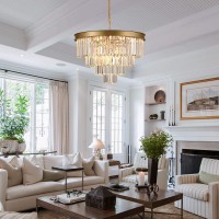 A Axilixi Modern Crystal Chandelier Gold 24 Round Chandelier For Dining Room 12 Light Ceiling Pendant Light Fixture Raindrop