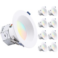 Torchstar 8Pack 5Cct 4 Inch Led Integrated Canless Led Recessed Lighting With Jbox Antiglare Deep Baffle Cri90 Dimmable Cei