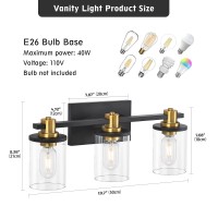 Dadul 3 Light Bathroom Vanity Light Black And Gold Bathroom Light Fixtures Over Mirror Modern Gold Vanity Light With Clear Gla