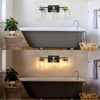 Dadul 3 Light Bathroom Vanity Light Black And Gold Bathroom Light Fixtures Over Mirror Modern Gold Vanity Light With Clear Gla