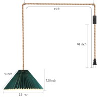 Aomicron Hanging Light With Plug In Cord Pendant Light Green Lamp Shade And Hemp Rope Cord Plug Into Wall Outlet