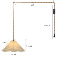 Aomicron Plug In Pendant Light 15Ft Hemp Rope Cord And Onoff Switch With Creamy White Pleated Lamp Shades Hanging Lights Fixtur