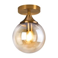 Kco Lighting 1 Light Flush Mount Ceiling Light Gold Mid Century Modern Light Fixture Globe Ceiling Light For Hallway Entryway Bedroom (Amber Glass Globe)