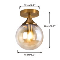 Kco Lighting 1 Light Flush Mount Ceiling Light Gold Mid Century Modern Light Fixture Globe Ceiling Light For Hallway Entryway Bedroom (Amber Glass Globe)