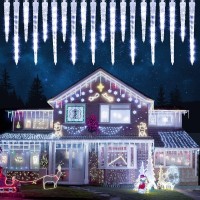 Joomer Icicle Christmas Lights Outdoor,13Ft 20 Icicles 320 Led Meteor Shower Icicle Lights Timer Waterproof Connectable Christmas Dripping Icicle Lights For Home Xmas Decoration - White