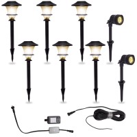 Greenlighting Low Voltage Landscape Lights, (8 Pack- 6 Stake Lights, 2 Flood Spotlights, & Transformer) Led, Landscaping Lighting, Yard Lights, Pathway, Outdoor Walkways & Path, Garden, Deck, Black