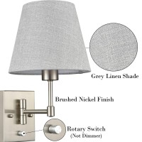 Samteen Swing Arm Wall Sconces Set Of Two Plug In Wall Lamp With Grey Fabric Shade And On Off Switch Wall Light For Bedside Livi