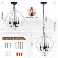 Stepeak Farmhouse Chandelier 4Light Dining Room Light Fixtures Over Table Distressed Wood White Chandeliers For Dining Room K