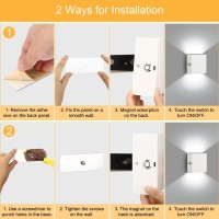 Lightess Touch Wall Sconce Battery Powered Set Of 2 White Small Wall Lights Rechargeable Up Down Wall Mount Lights Indoor Dimm