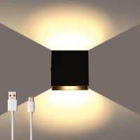 Lightess Led Wall Sconce Battery Powered, Touch Control Dimmable Wall Lamp Rechargeable Black, Up Down Wall Mount Lights For Hallway Living Room, Warm White, Lg9939106