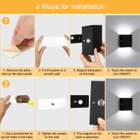 Lightess Dimmable Led Wall Sconce Battery Powered Set Of 2 Touch Control Wall Light Rechargeable Black Modern Up Down Wall Mou