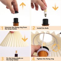 Kunjoulam Cute Small Pleated Lamp Modern Bedside Nightstandtable Lamp With Beige Lampshade Metal Base For Bedroom Home Offic