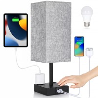 Bedside Lamp With Usb Ports - Touch Control Table Lamp For Bedroom With Usb C+A Charging Ports & Ac Outlets, 3 Way Dimmable Nightstand Light For Living Room (Led Bulb Included, Grey)