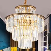 Lighceac 23 14Light Modern Crystal Chandelier Light Fixtures 4Tier Gold Luxury Chandeliers For Dining Room Round Hanging Pen