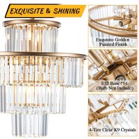 Lighceac 23 14Light Modern Crystal Chandelier Light Fixtures 4Tier Gold Luxury Chandeliers For Dining Room Round Hanging Pen