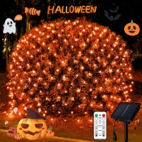 Jmexsuss Orange Solar Halloween Lights Outdoor 320 Led 98Ft X 66Ft Solar Net Lights Outdoor Waterproof Solar Lights With 8 M