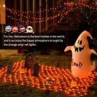 Jmexsuss Orange Solar Halloween Lights Outdoor 320 Led 98Ft X 66Ft Solar Net Lights Outdoor Waterproof Solar Lights With 8 M