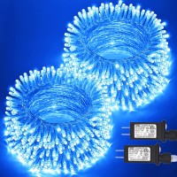 Jmexsuss 2 Pack 100 Led Blue String Lights 33Ft Blue Christmas Lights With 8 Modes Clear Wire Indoor String Lights Plug In For