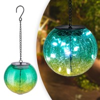 Hanging Solar Lights Outdoor Solar Lanterns Outdoor Decorative Cracked Glass Ball Lights Solar Powered Waterproof Led Globe Lant