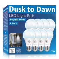 Gonhom 8 Pack Dusk To Dawn Light Bulbs Outdoor, 5000K-Daylight, 720Lm, 9W(60W Equivalent) A19 E26 Automatic On/Off Led Light Bulbs, Dusk To Dawn Led Outdoor Lighting For Porch Garage Patio