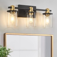 3 Light Bathroom Vanity Light Black And Gold Bathroom Light Fixtures With Clear Glass Shade Matte Black Finish Brushed Gold C