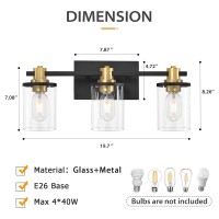 3 Light Bathroom Vanity Light Black And Gold Bathroom Light Fixtures With Clear Glass Shade Matte Black Finish Brushed Gold C